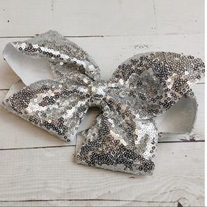 Sequin Texas Size Hair Bows.  SILVER